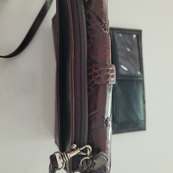 BRIGHTON Black & Brown Embossed Patchwork Leather Organizer Purse Foldout Wallet - Picture 11 of 13